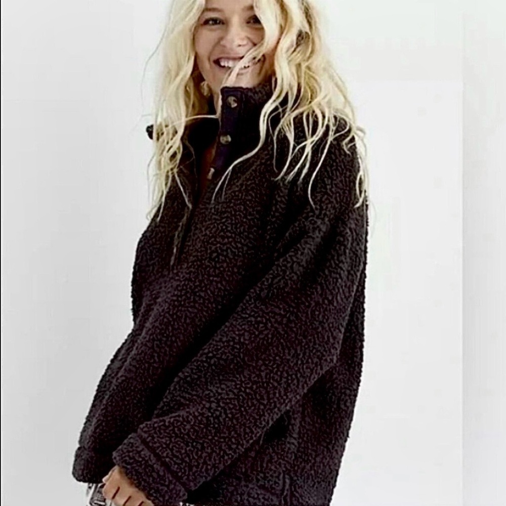 aerie Dark Brown Sherpa Pullover Sweater